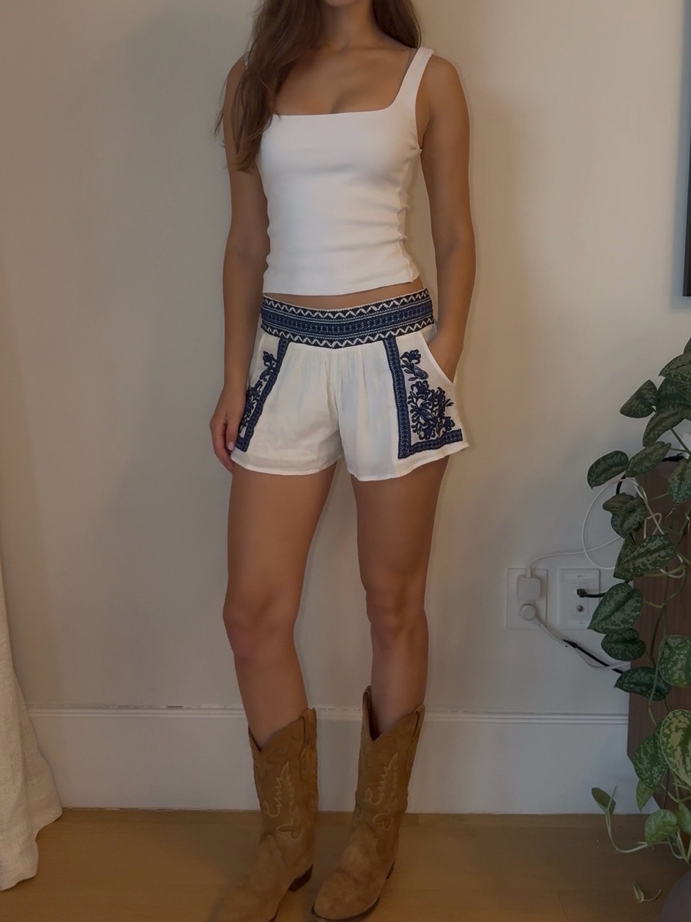 Ralph Lauren White Shorts with Navy Embroidered Trim